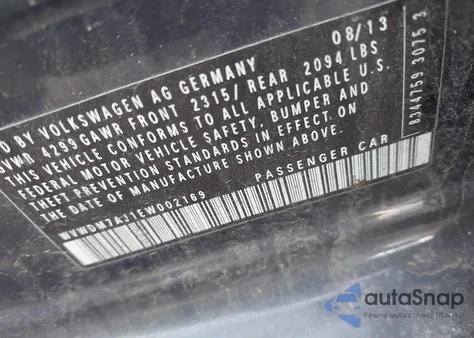 2014 Volkswagen Golf 2.0L Tdi из США, поврежденный, VIN WVWDM7AJ1EW002169